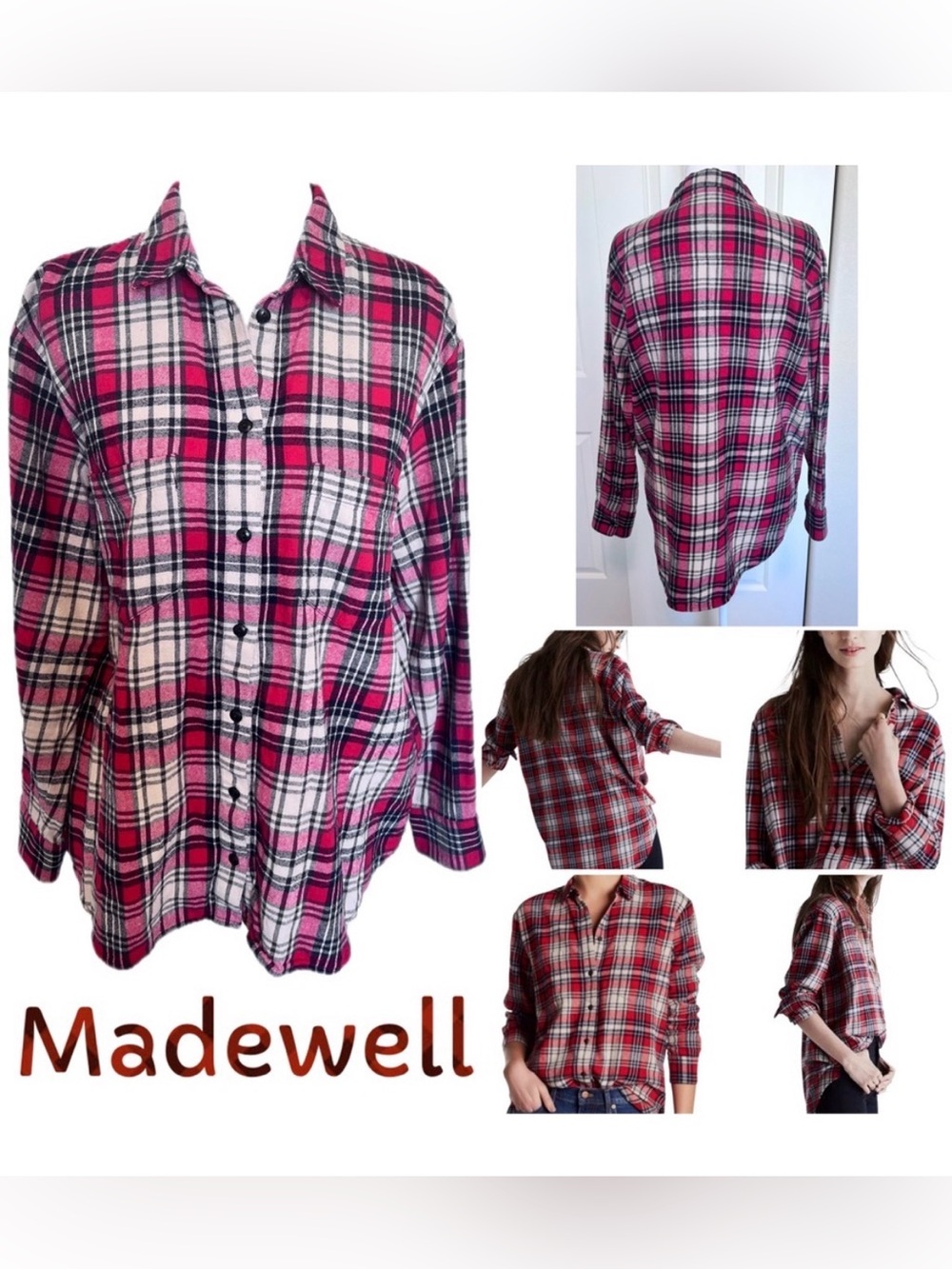 Madewell Red Plaid Flannel Classic Ex-boyfriend Oversized Cotton Shirt Sz Small